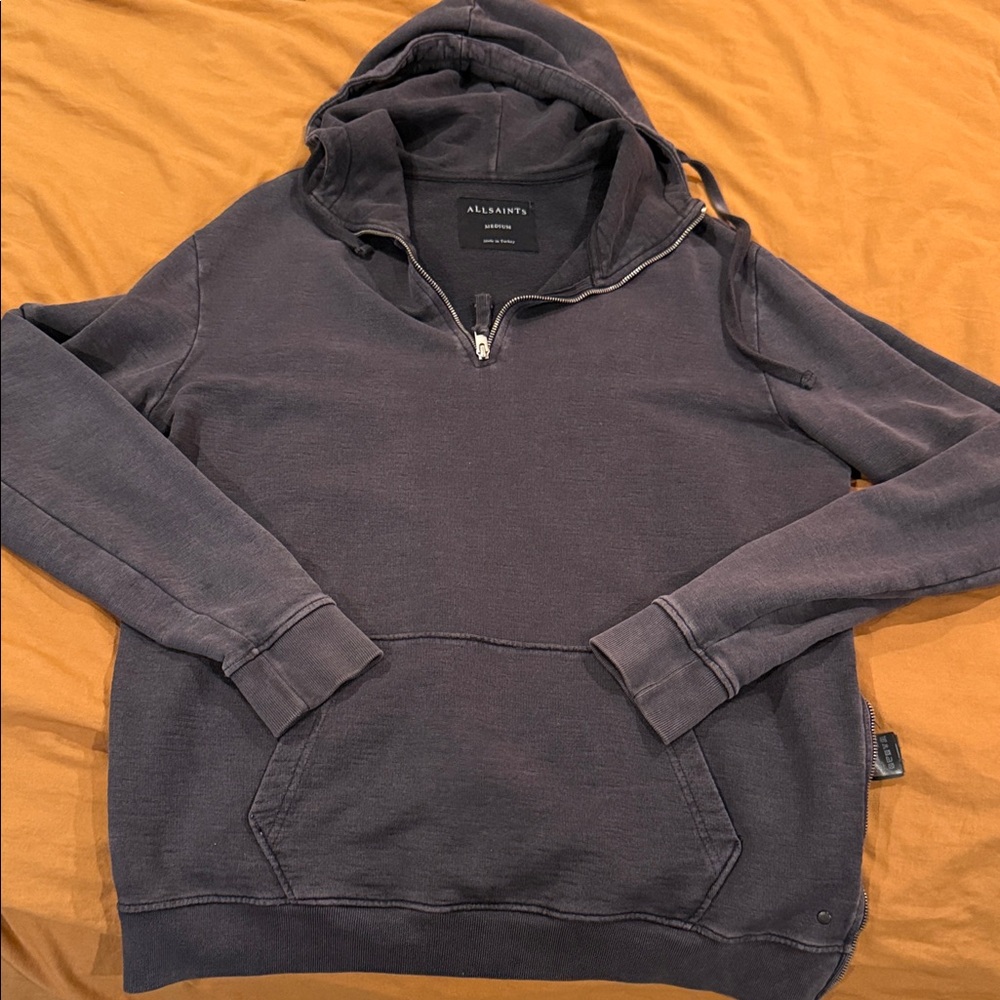 All Saints Men's Charcoal Zip-Up Hoodie